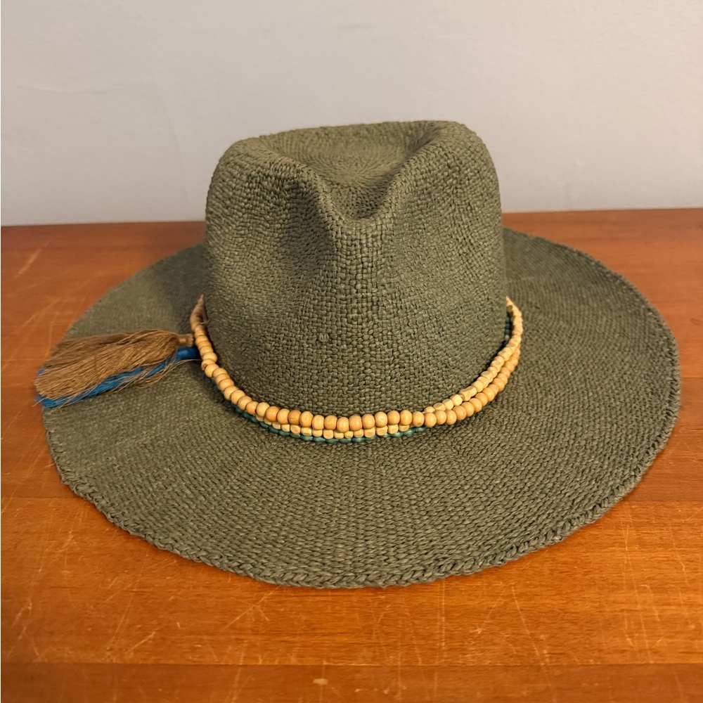 Scala Green and Tan Sun Hat with Beaded Band